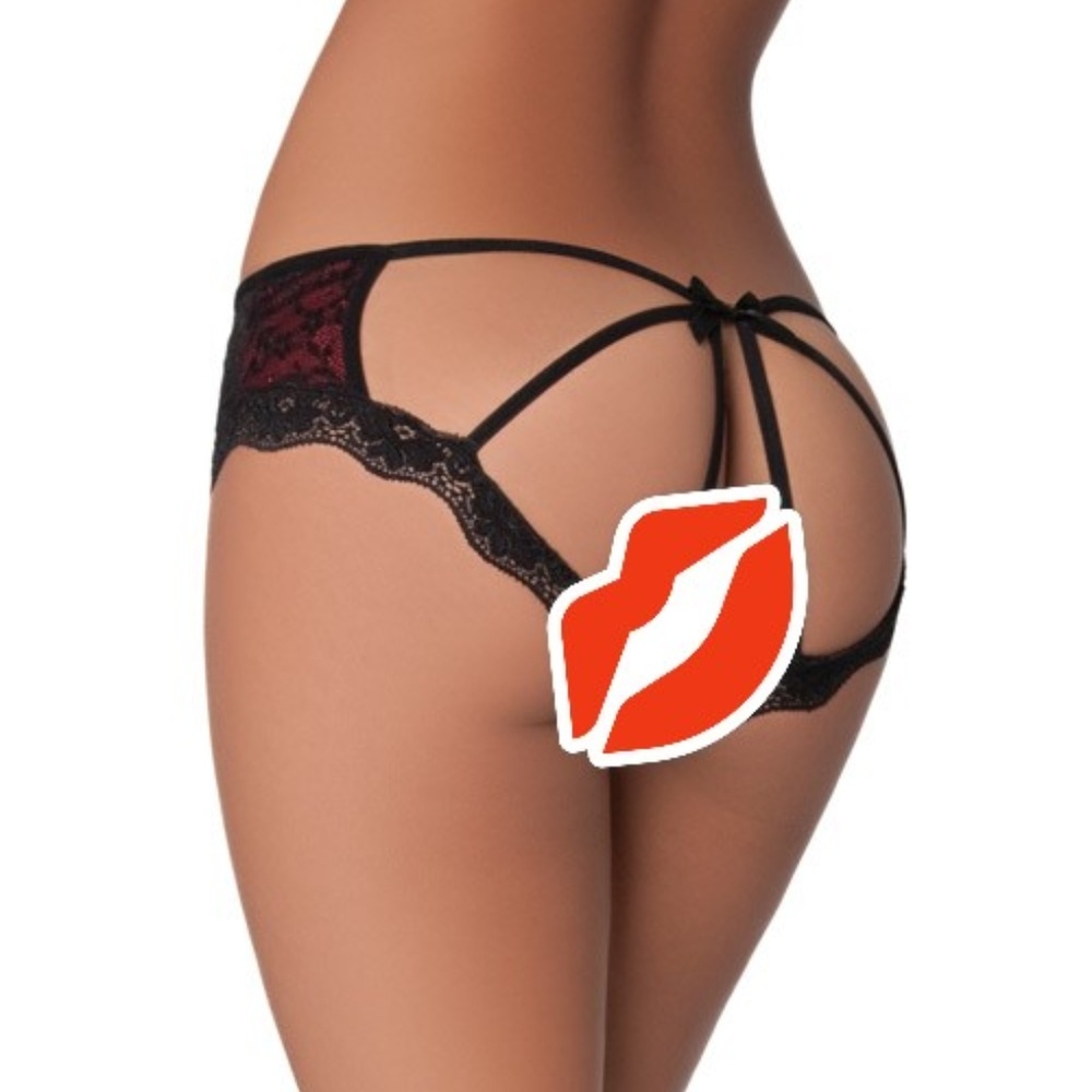 Cage Back Lace Panty Black/Red